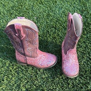 Glittery Pink Kids Cowboy Boots